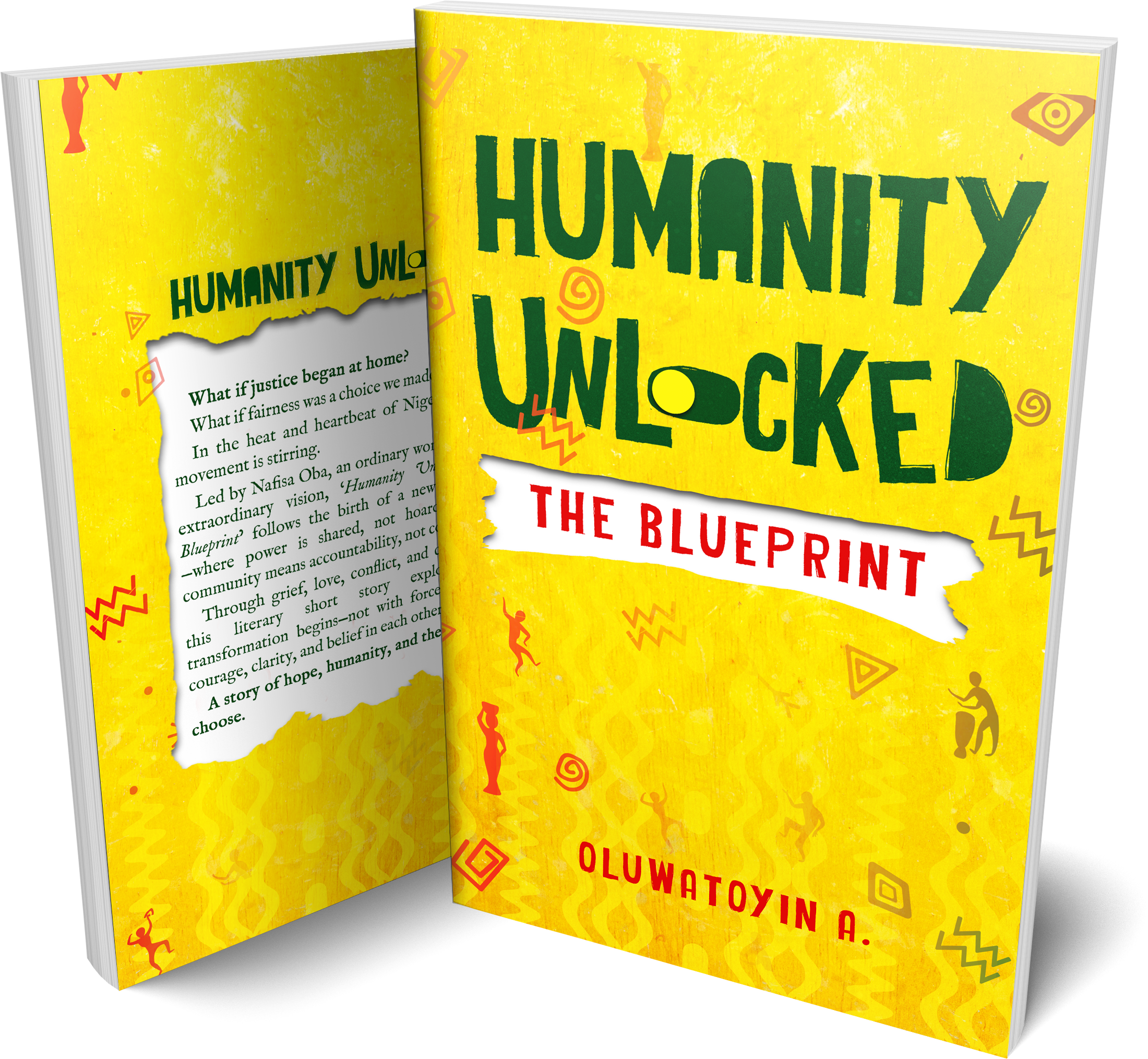 Book mockup of Humanity Unlocked: The Blueprint – a literary short story by Oluwatoyin A. 
